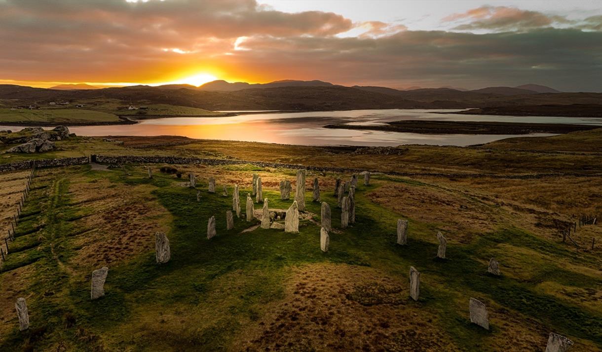 Calanais 1 sunset from above Credit Lewis Drones