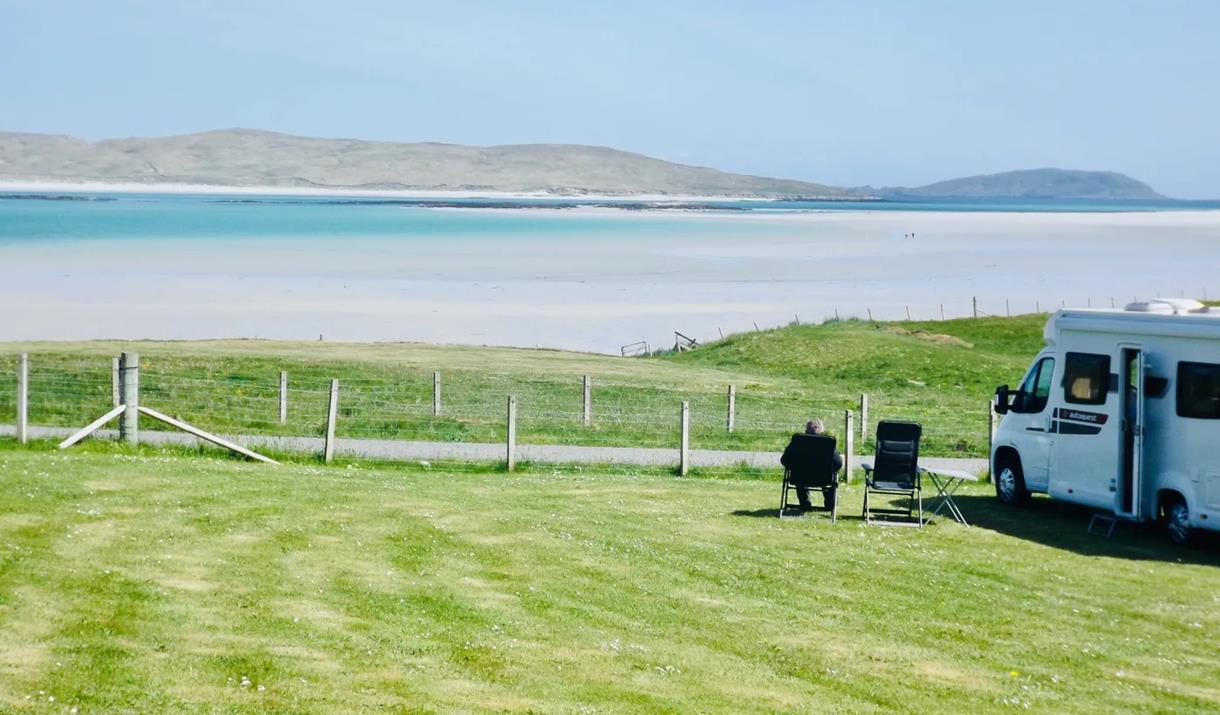 Croft No.2 Campsite, Isle of Barra - Motorhome campers enjoying the beach view