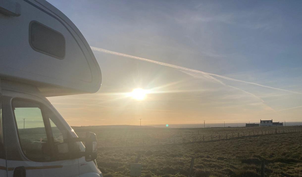 Mardanan's Croft Campsite sunset & campervan