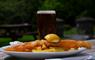 Harris Hotel Fish and chips and beer in the garden