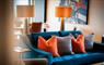 The Sheep Station - House Two blue sofa and lamps