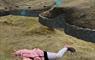 Child posing in front of virtual Cladh Hallan