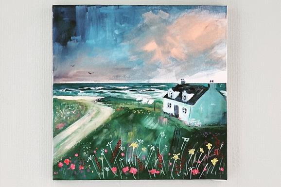 Cottage by the sea painting by The Arty Hebridean