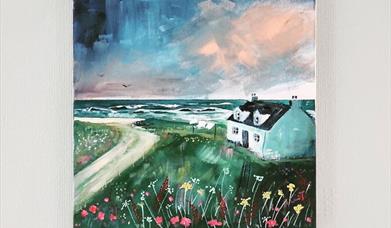 Cottage by the sea painting by The Arty Hebridean